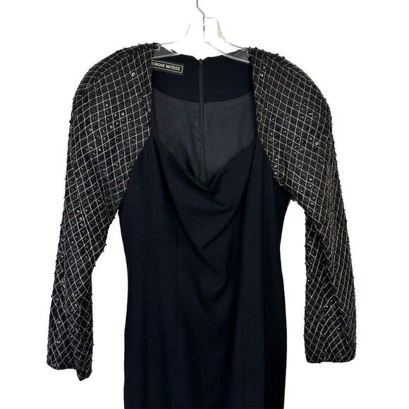 Vtg Morgan Matisse Black Long Cocktail Dress Long Sleeve Bling Side Slit Size 8 - Picture 5 of 11